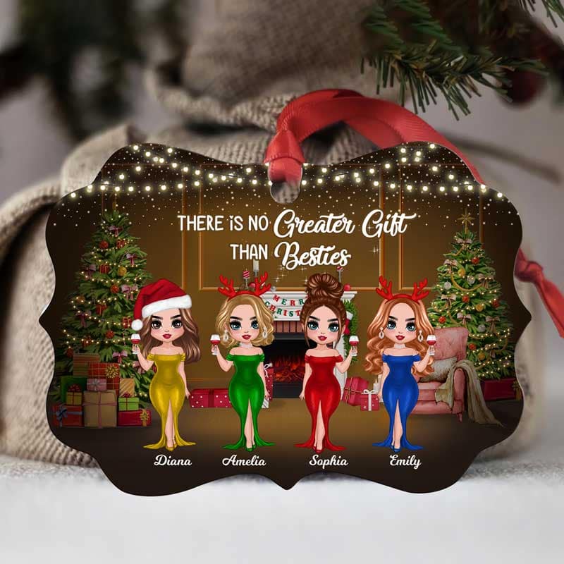 Pretty Christmas Girl Besties Sisters Personalized Christmas Ornament