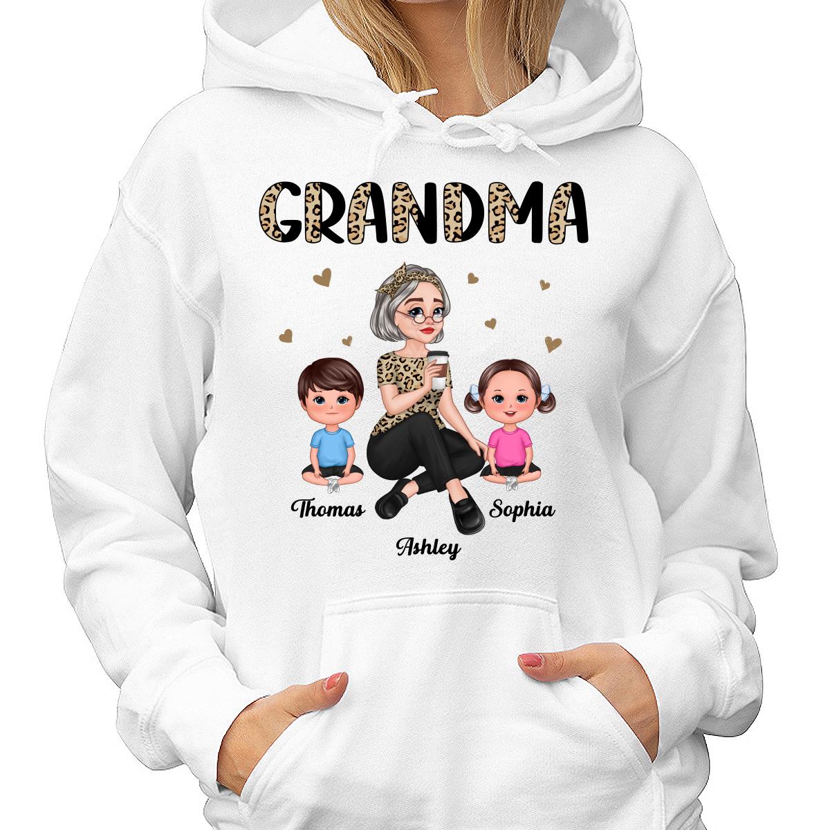 Half Leopard Pretty Cartoon Grandma & Doll Kids Personalized Shirt