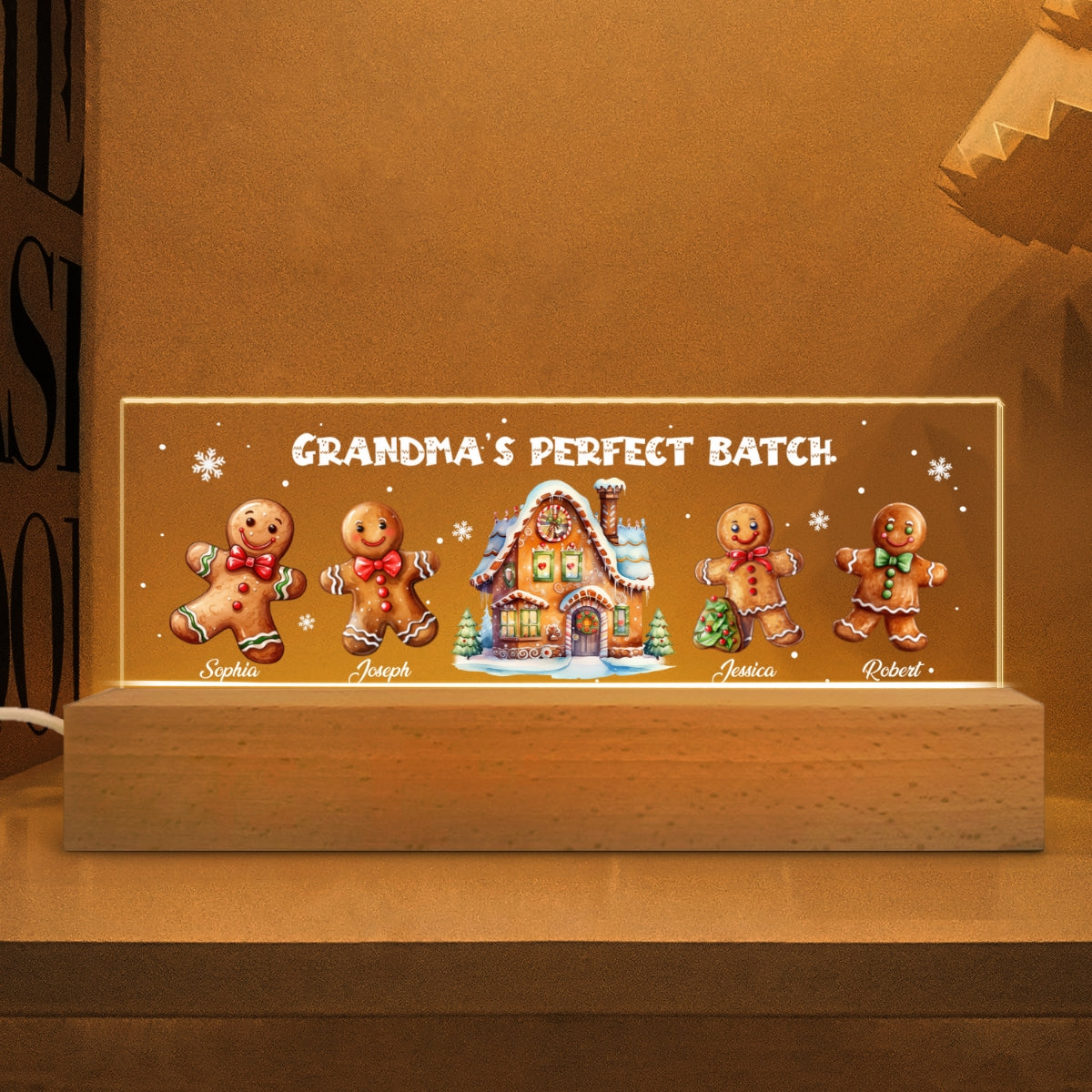 Grandma Perfect Batch Gingerbread Personalized Acrylic Block LED Night Light, Christmas Gift for Grandma