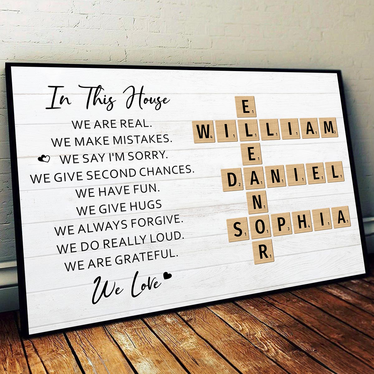 In This House We Love Crossword Puzzle Art Family Home Decor Personalized Poster