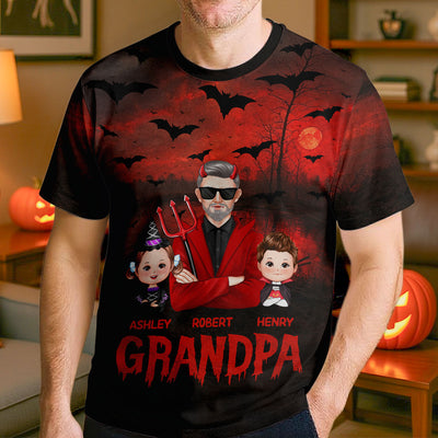 Halloween Dad Grandpa With Kids Dracula Personalized Shirt