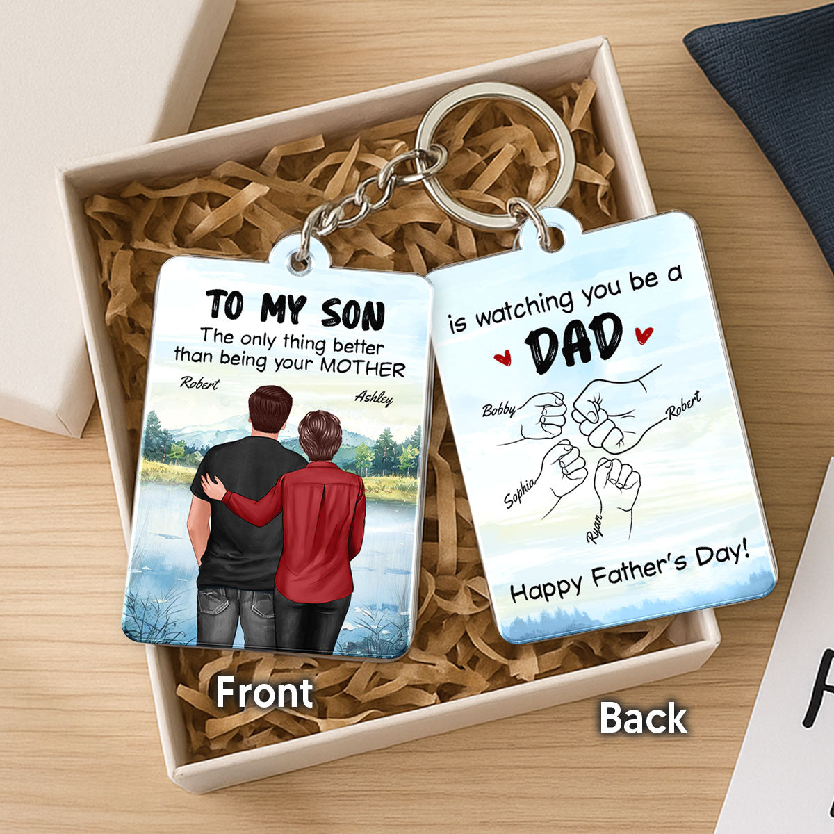 From Mom To Son Watching You Be A Dad Personalized Acrylic Keychain, Gift For Son