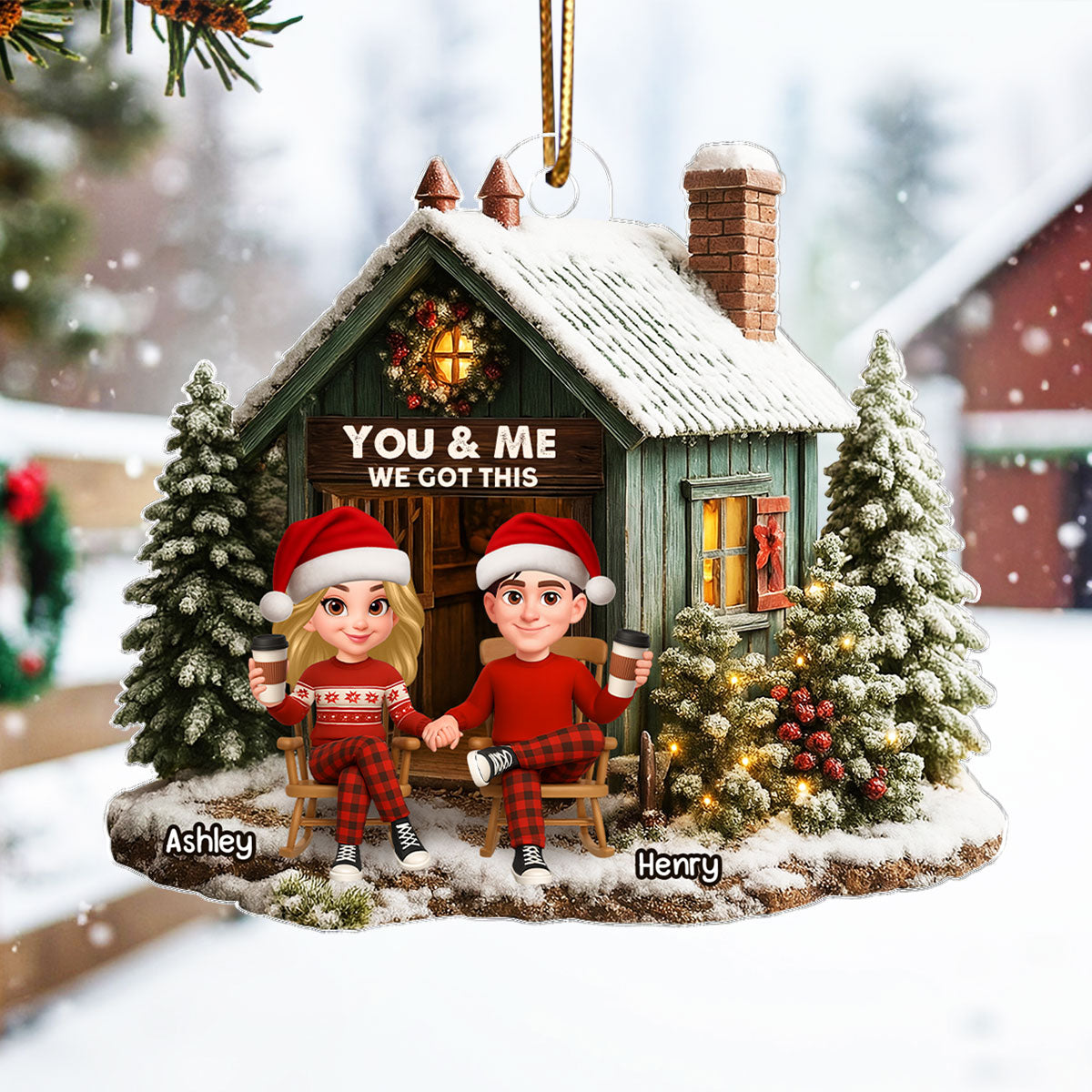 Rustic Farmhouse Couple You & Me We Got This - Personalized Acrylic Ornament - Christmas Gift for him, for her