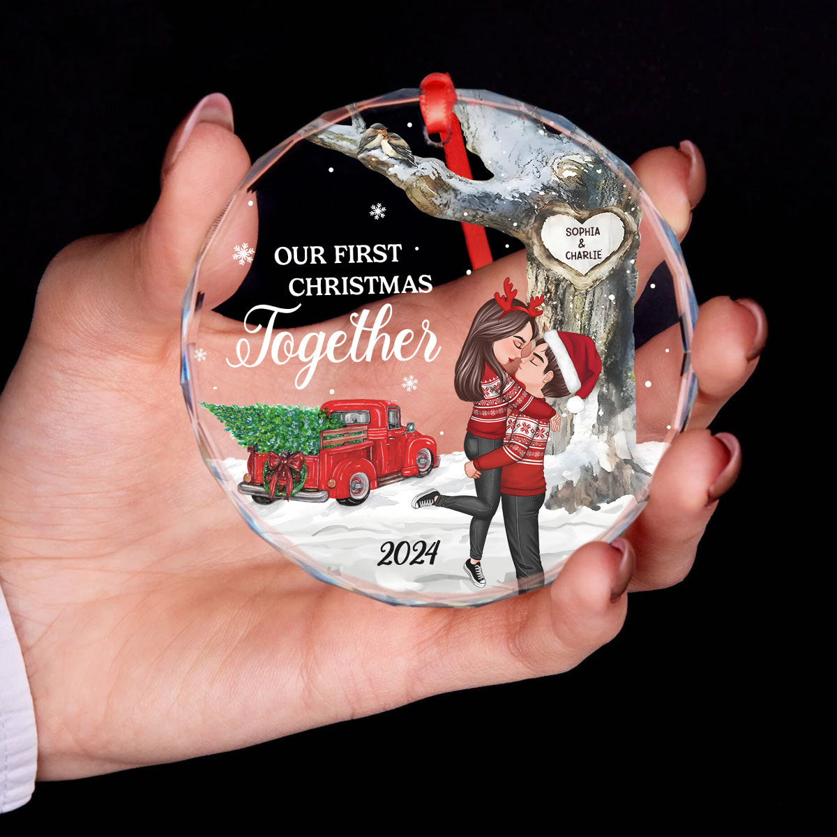 God Gave Me You Couple Hugging Kissing Personalized Crystal Glass Ornament, Christmas Gift For Husband Wife, Anniversary Gift