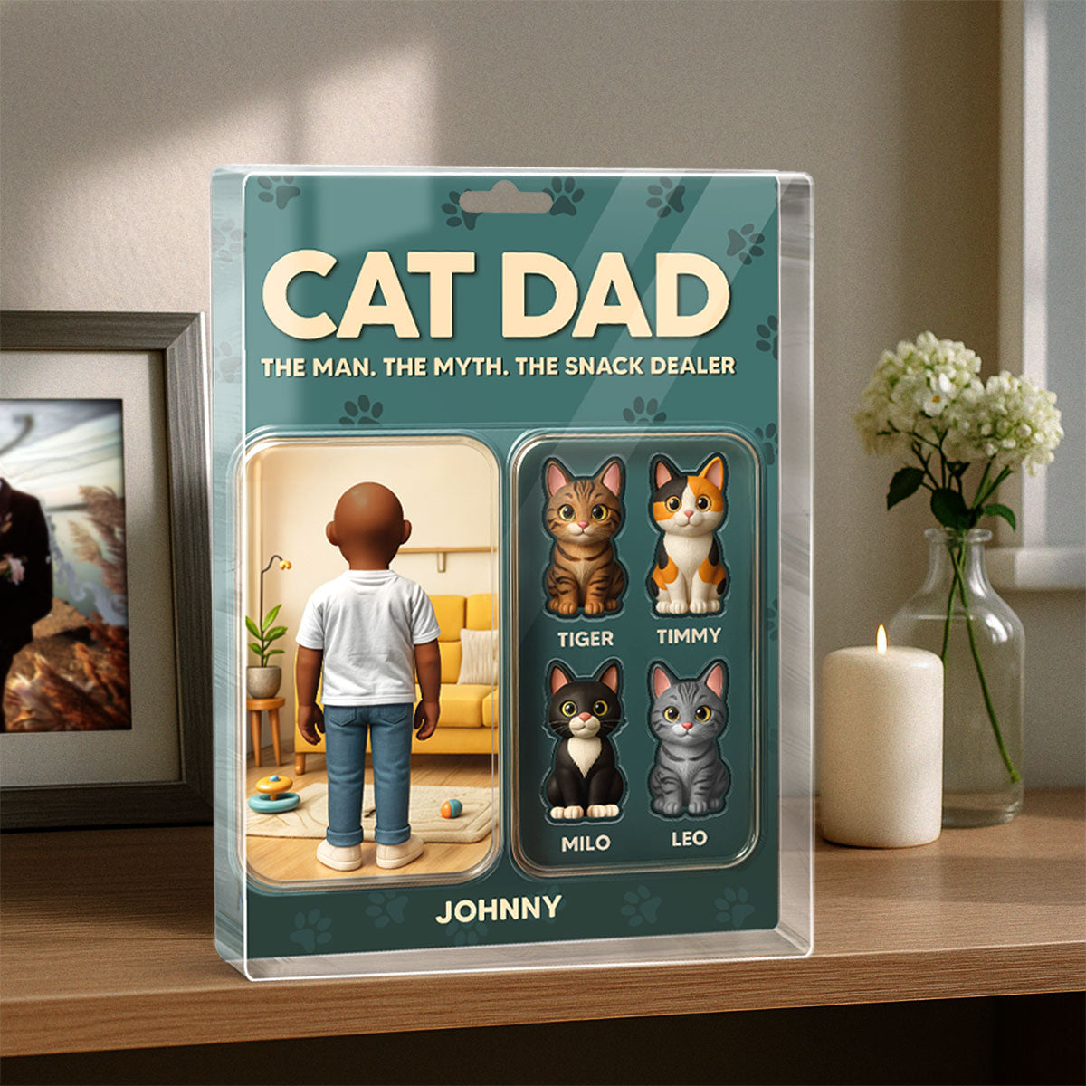 Cat Dad Cartoon Figures Style Personalized Acrylic Block Plaque, Father's Day Gift for Cat Lover