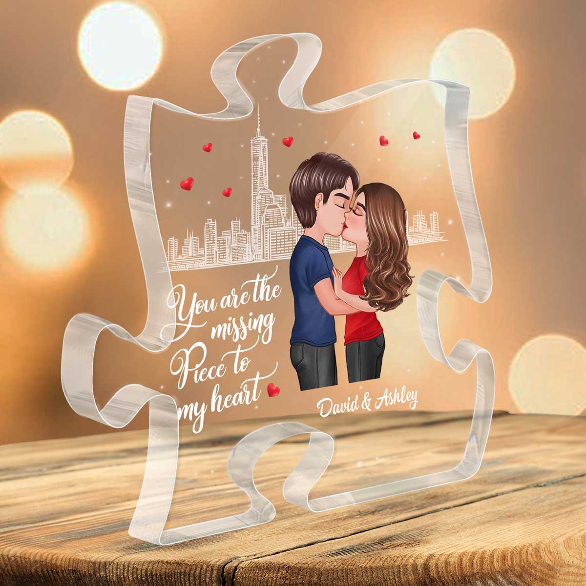 The Missing Piece To My Heart Kissing Doll Couple Personalized Puzzle Acrylic Plaque