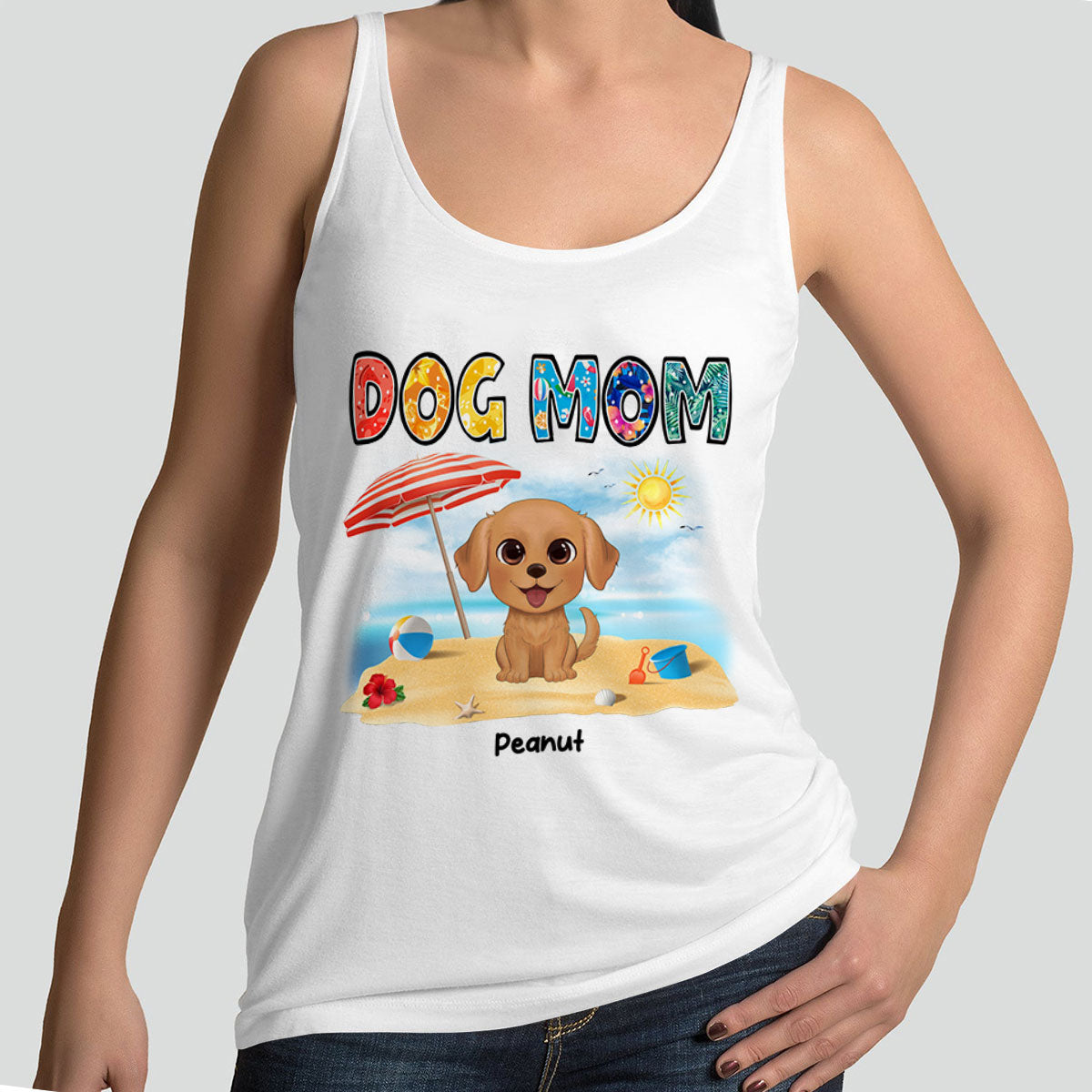 Summer Pattern Dog Mom Watercolor Cute Dogs Personalized Tank Top Shirt