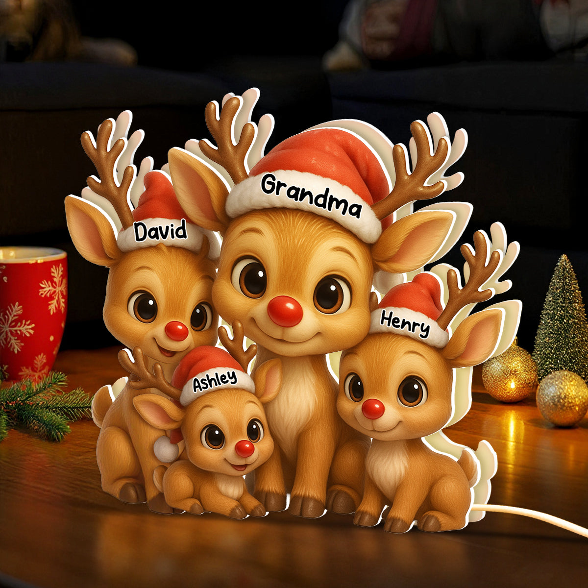 Personalized Grandma Grandkids Reindeer LED Light Box, Christmas Gift For Grandma, Grandkids