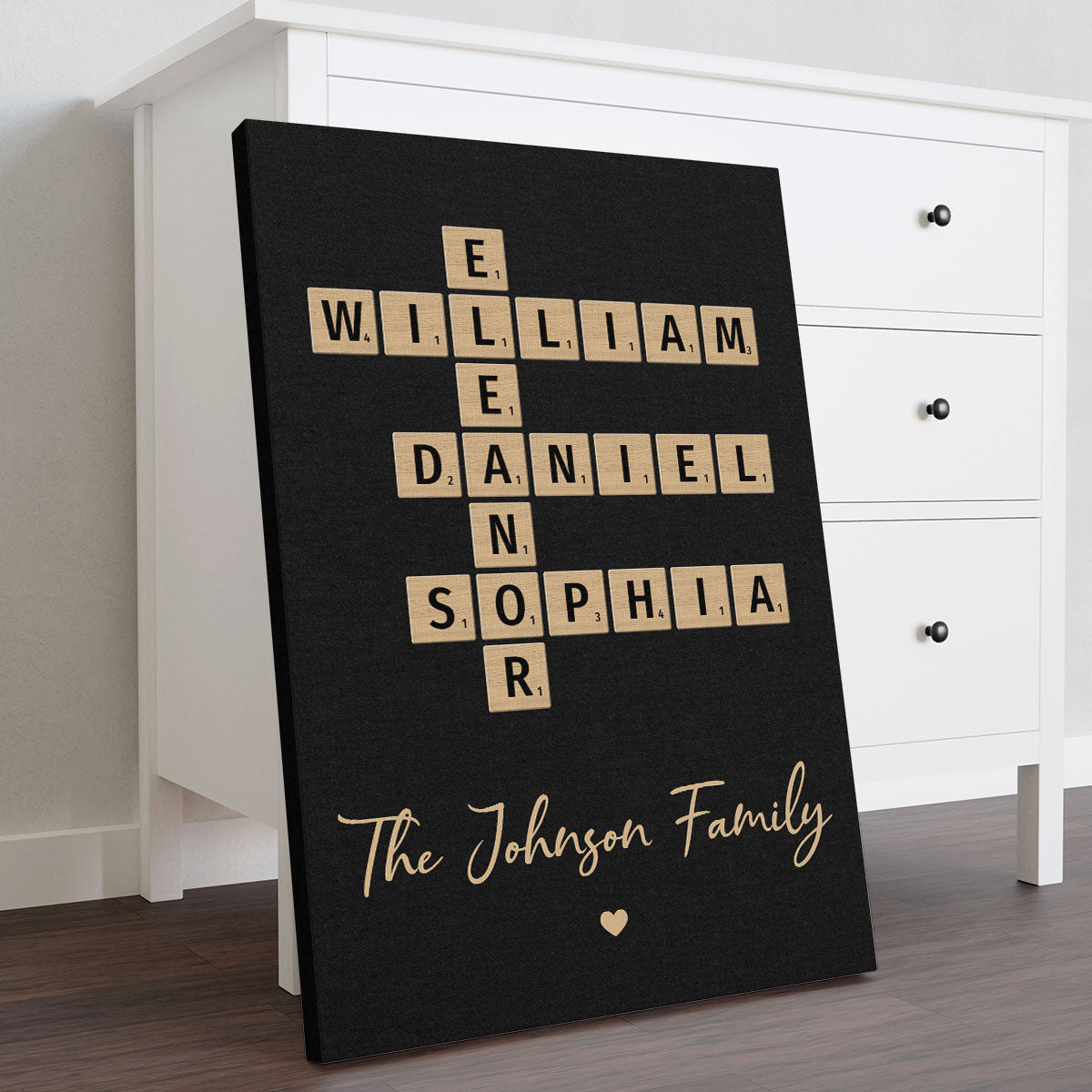 Family Crossword Art - Created In A Moment, Treasured Forever - Personalized Canvas Prints