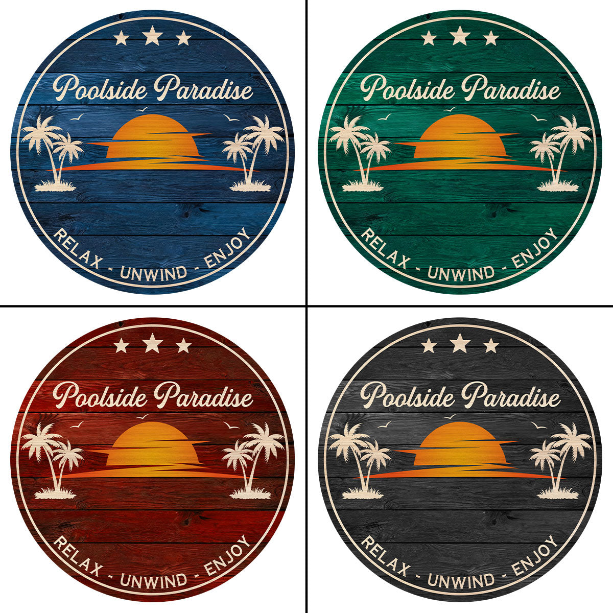 Poolside Paradise Couple Sitting - Personalized Wood Sign