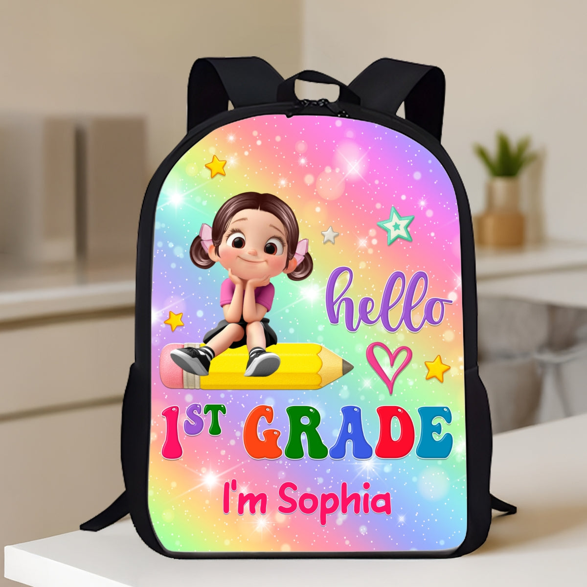 Kid Sitting On Pencil Personalized Kid Backpack, Back To School gift