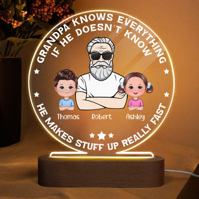 Grandpa Knows Everything Personalized Circle LED Night Light