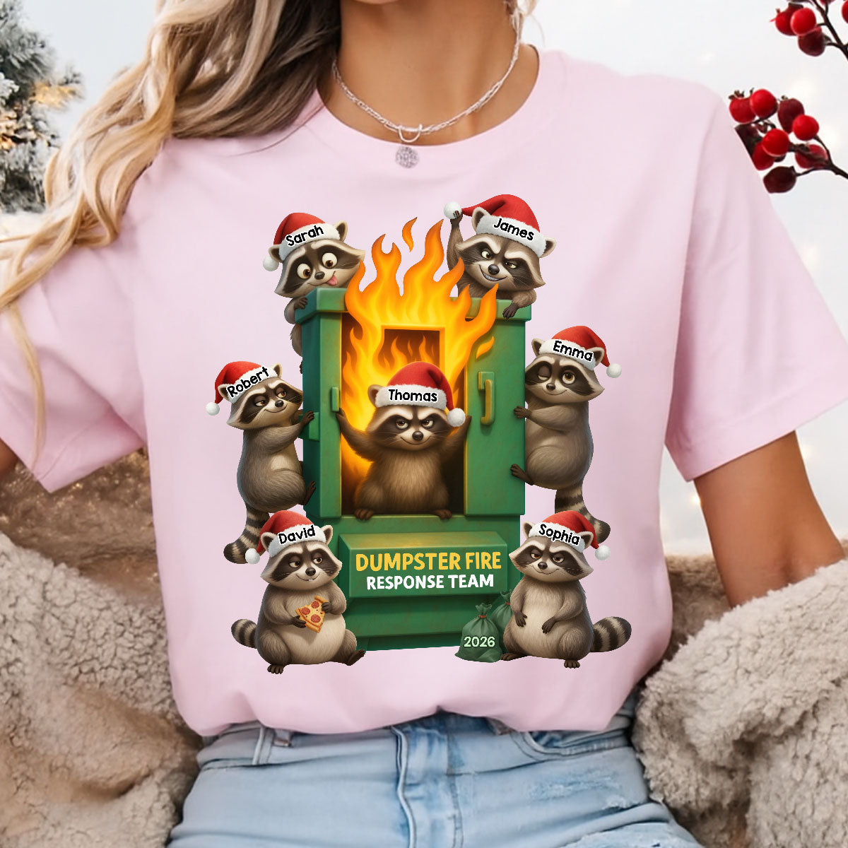 Cunning Raccoon Office Chaos Dumpster Fire Response Team - Personalized Shirt - Funny Holiday Gift for Coworkers