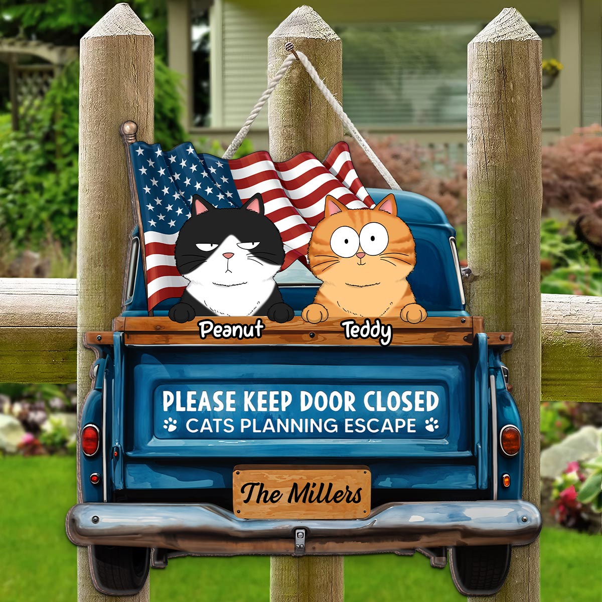 Cats Planning Escape Truck Personalized Wood Sign