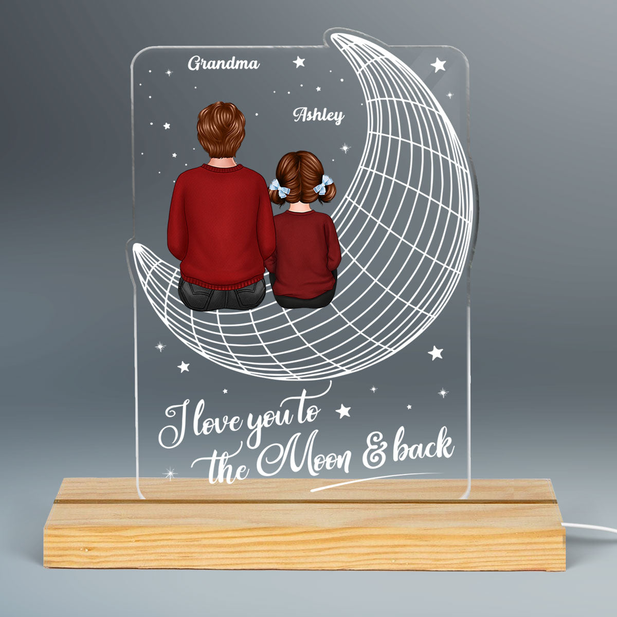 3D Moon Grandma Grandkids Personalized Acrylic LED Lamp Night Light