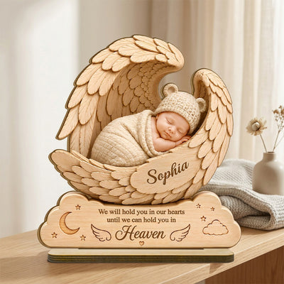 We Will Hold you in Our Hearts - Personalized 2-Layered Wooden Plaque - Custom Infant Loss Gift, Miscarriage Baby Awareness Keepsake