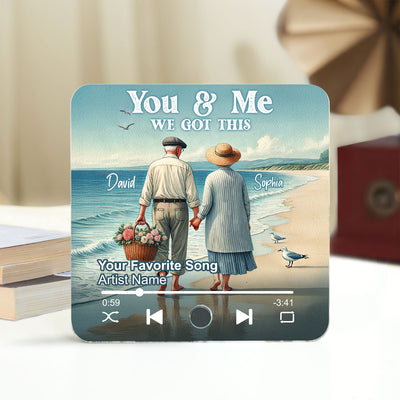Old Couple Walking On Beach Favorite Song Personalized Music Fridge Magnet, Valentine's Gift For Her, Gift For Him