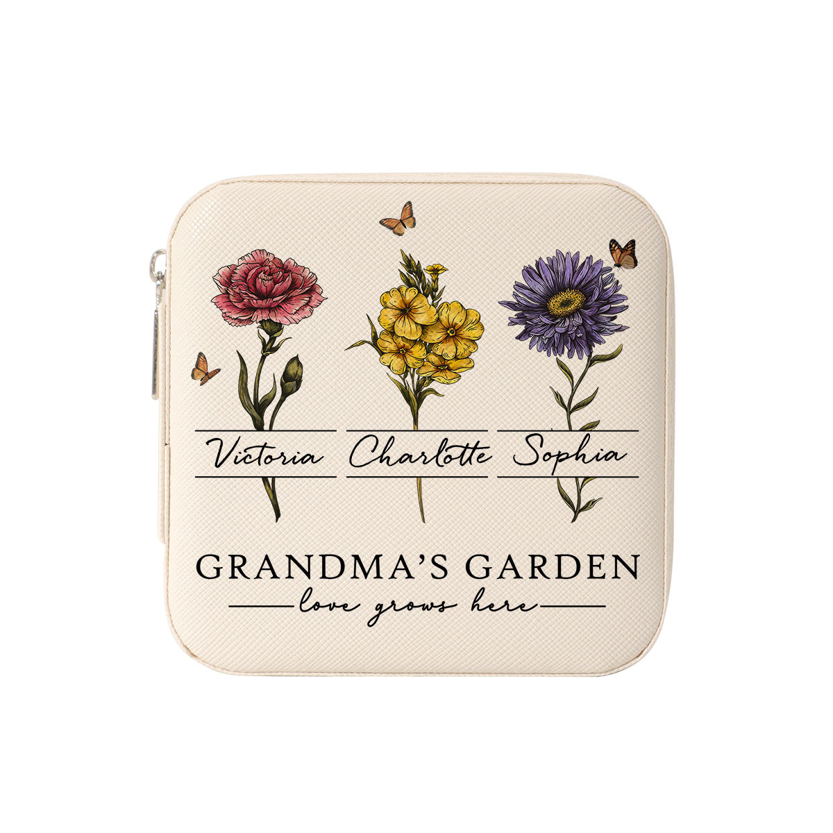Vintage Grandma's Garden Love Grows Here Beautiful Birth Month Flower Personalized Jewelry Box, Gift For Grandma, Mom
