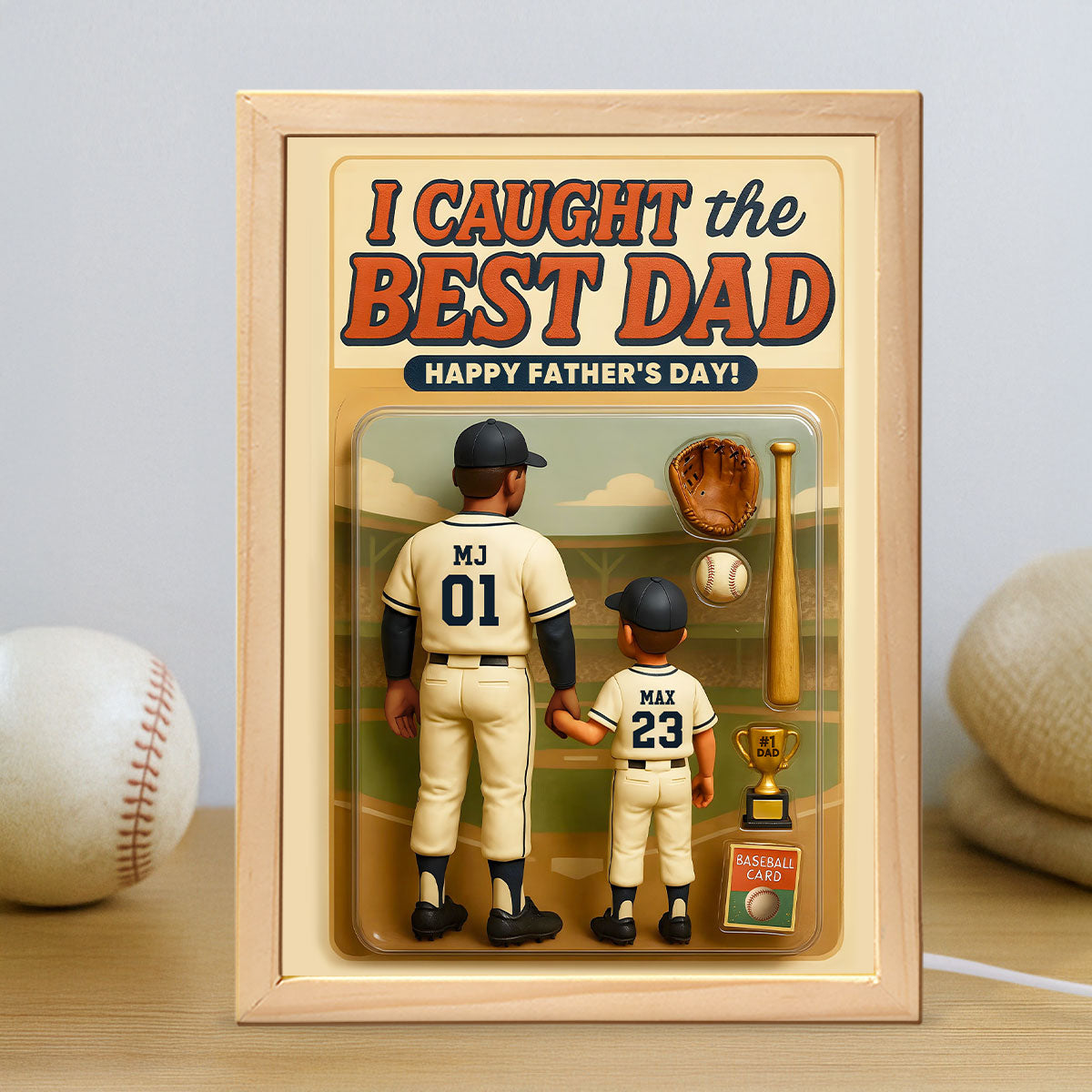We Caught the Best Dad Baseball Custom Figure Personalized Frame Light Box, Father's Day Gift for Dads