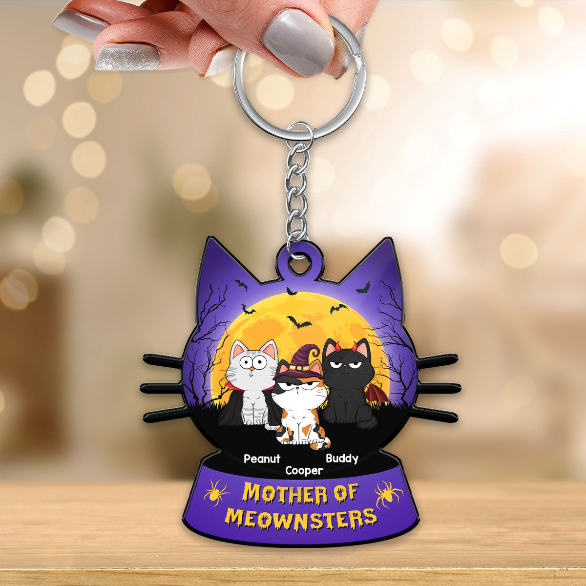 Mother Of Meownsters Cat Mom Yellow Moon Personalized Acrylic Keychain