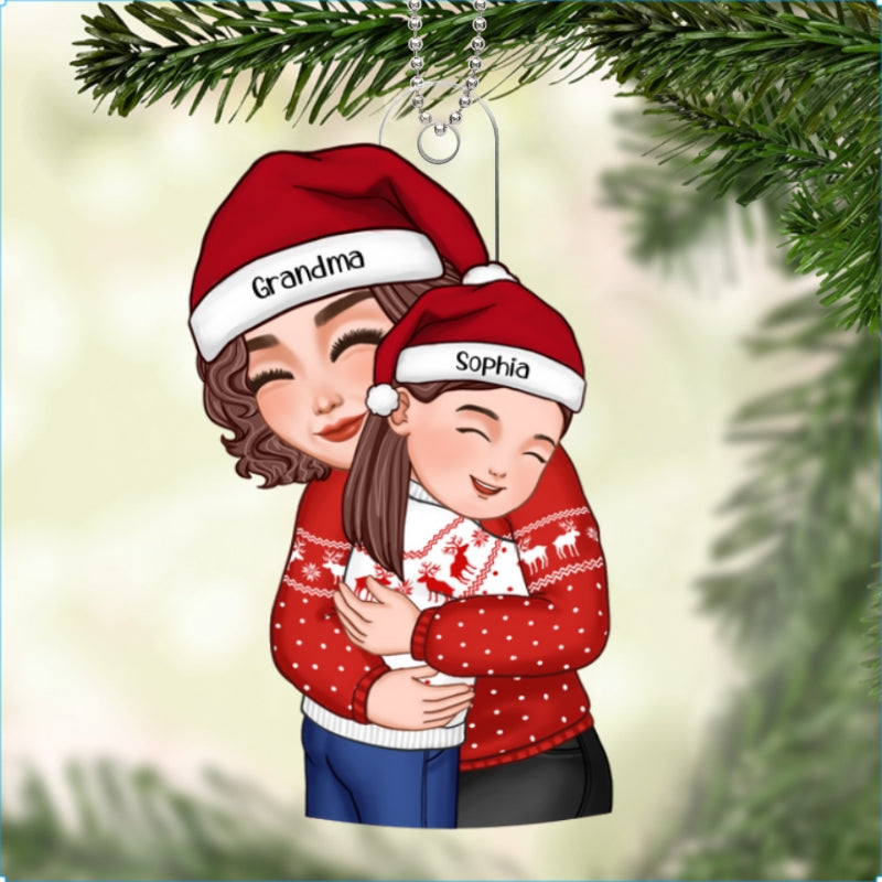 Christmas Cute Grandma Hugging Kid Gift For Granddaughter Grandson - Personalized Acrylic Ornament - Gift For Granddaughter, Grandson