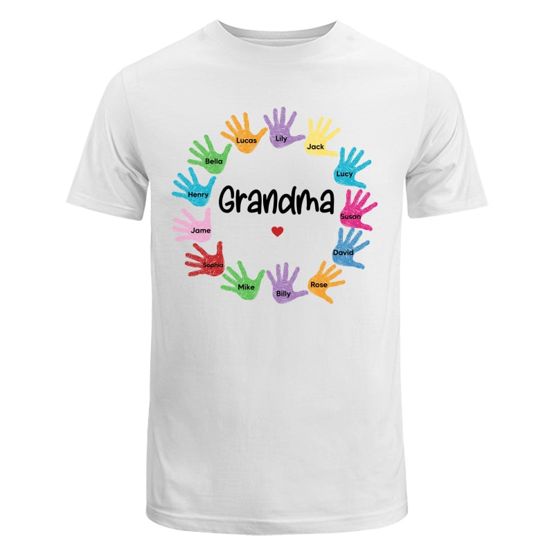 Colorful Sketch Handprints Grandma Mom Kids Names Personalized Shirt