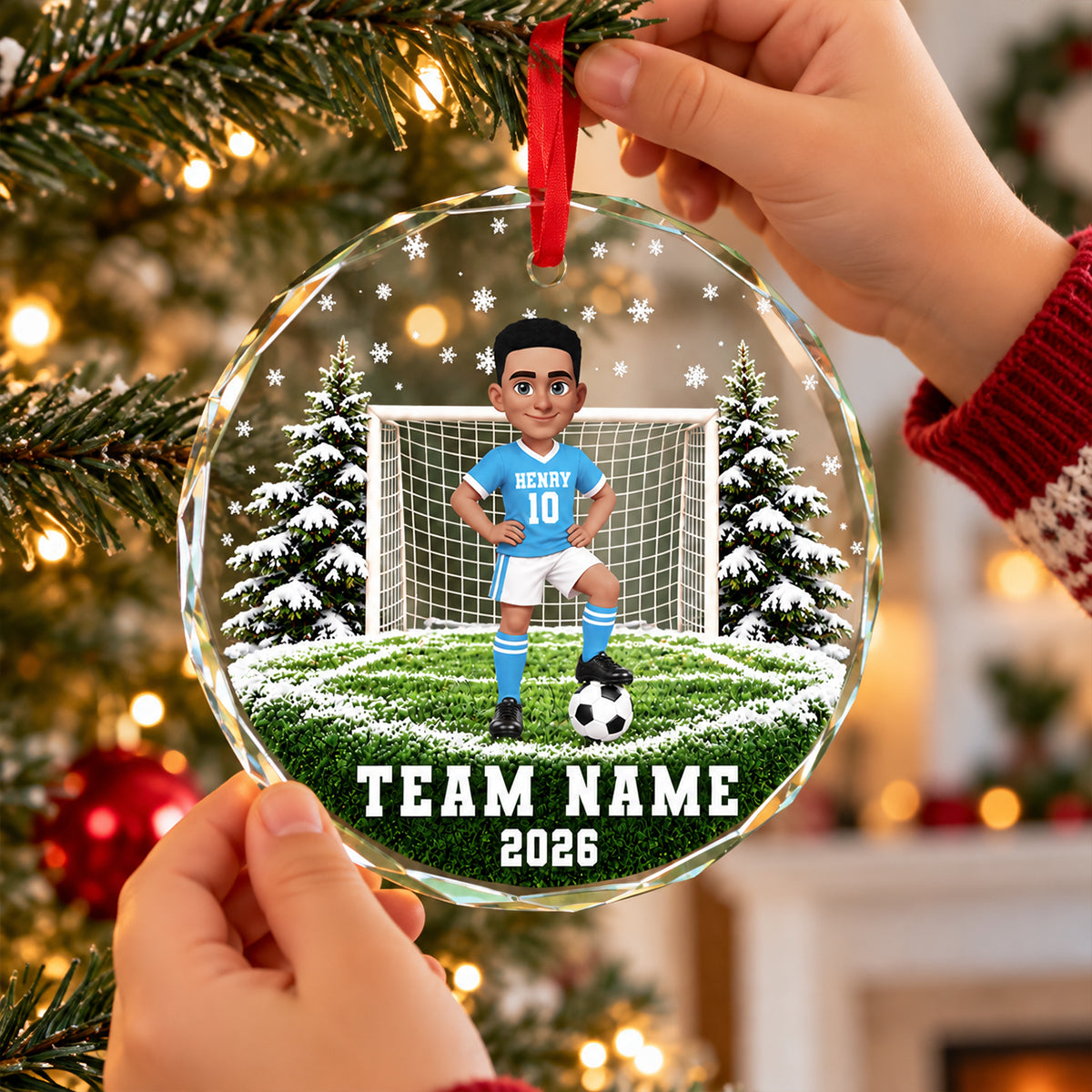 Soccer Player 2D Flat - Personalized Glass Ornament – Custom Boy & Girl Soccer Christmas Keepsake, Team Name & Year, Gift for Soccer Lovers