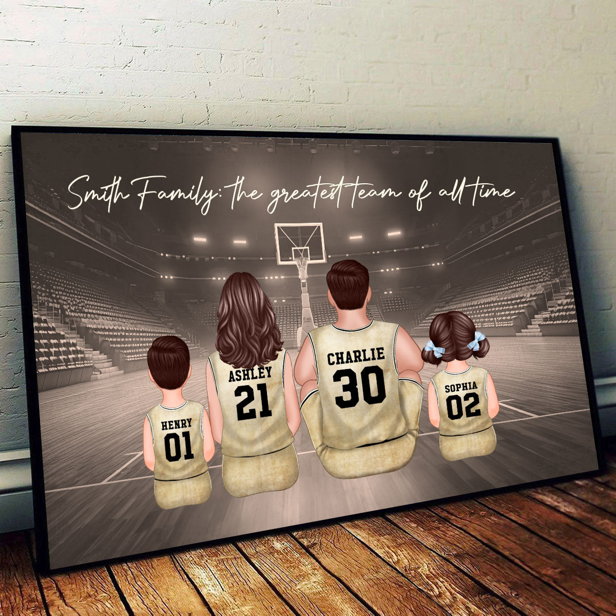 Retro Basketball Family Sitting Personalized Poster, Meaningful Father's Day Gift for Dad, Gift for Husband