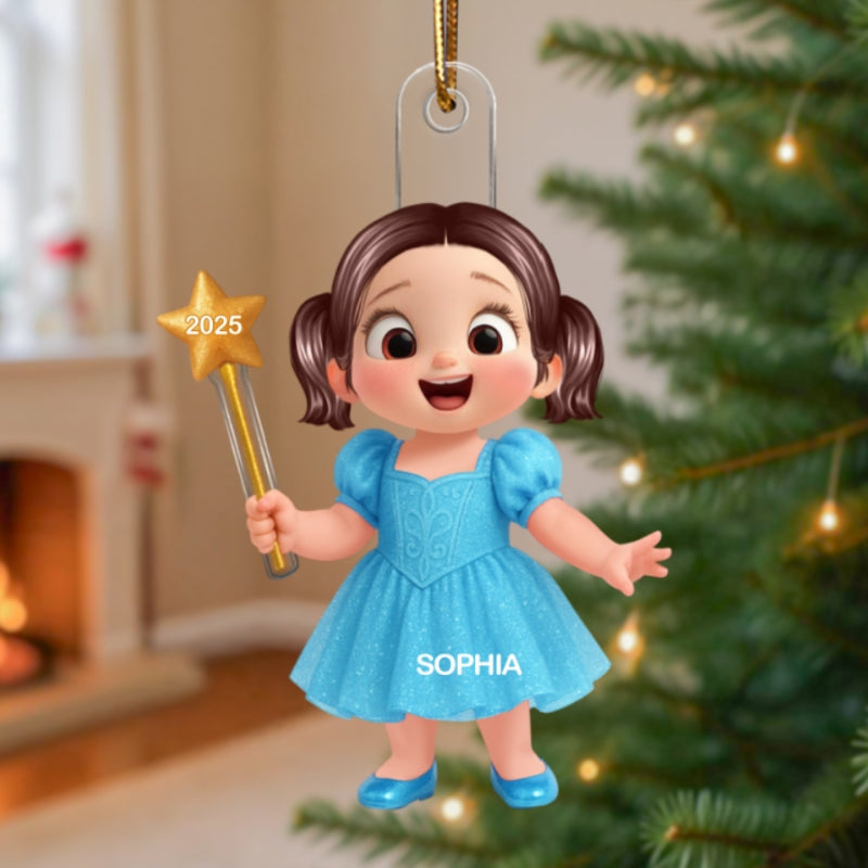 3D Effect Little Girl Princess Christmas Personalized Acrylic Ornament