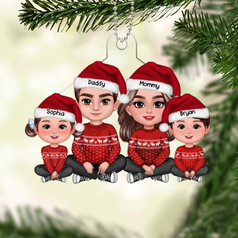 Family Sitting Crossed Legs Christmas Gifts Personalized Acrylic Ornament