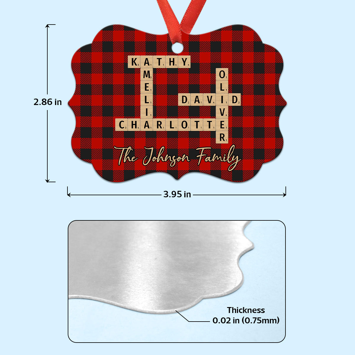 Family Crossword Art - Created In A Moment, Treasured Forever Personalized Aluminum Ornament