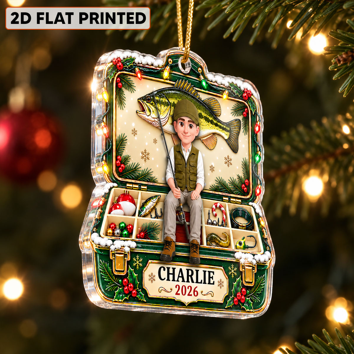 Trending Christmas Fishing - Personalized Acrylic Ornament - Gift For Dad, Husband, Grandpa, Fisherman