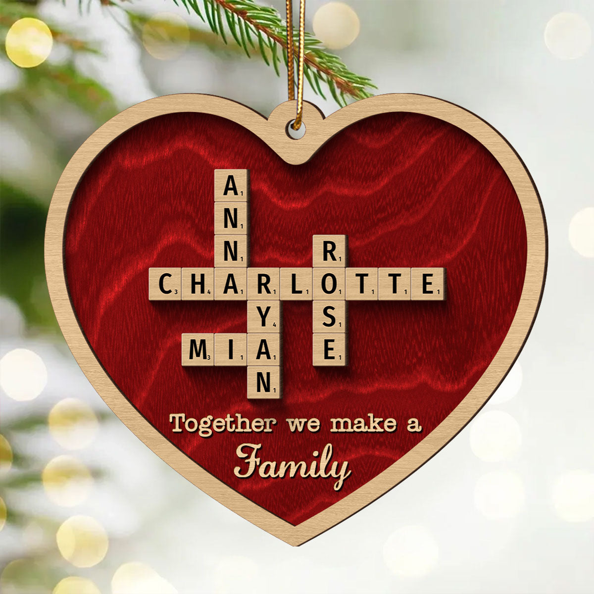 Together We Make A Family Crossword Puzzle Art Personalized 2-Layered Wooden Ornament, Christmas Gift For Husband Daughter Son