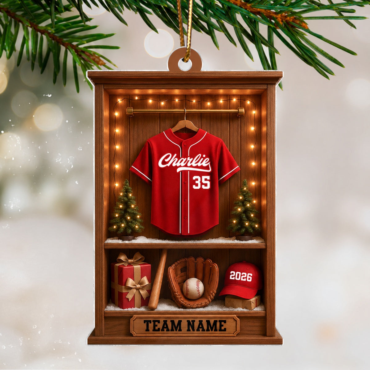 3D Effect Holiday Baseball Display - Personalized Acrylic Ornament - Christmas Gift for Sons, Daughters, Grandkids
