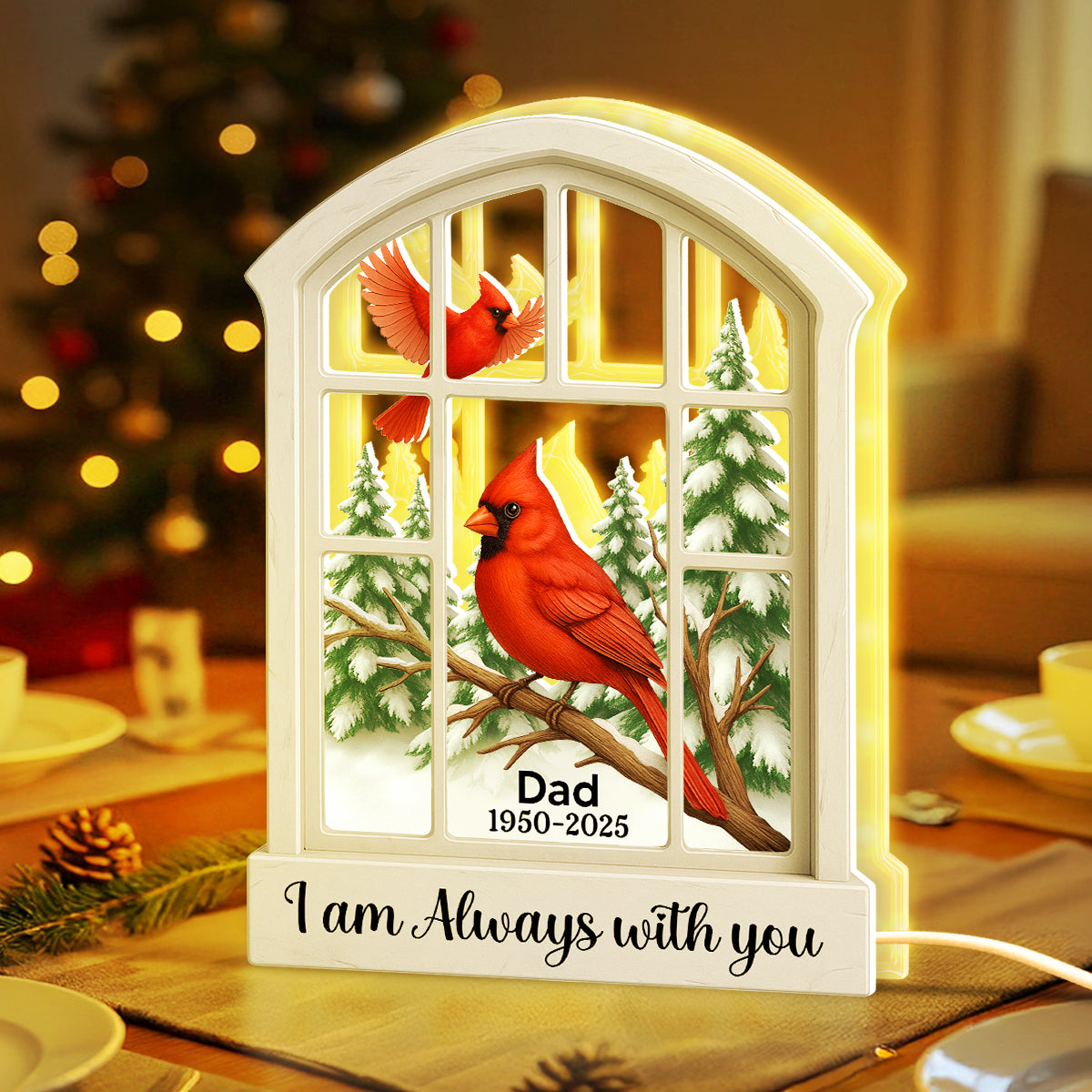 Cardinal Window Winter Scene - Personalized Light Box - Meaningful Memorial Keepsake