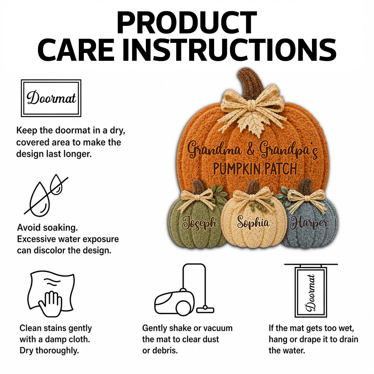 Grandma & Grandpa's Pumpkin Patch - Personalized Doormat - Fall Season Decor For Grandparents