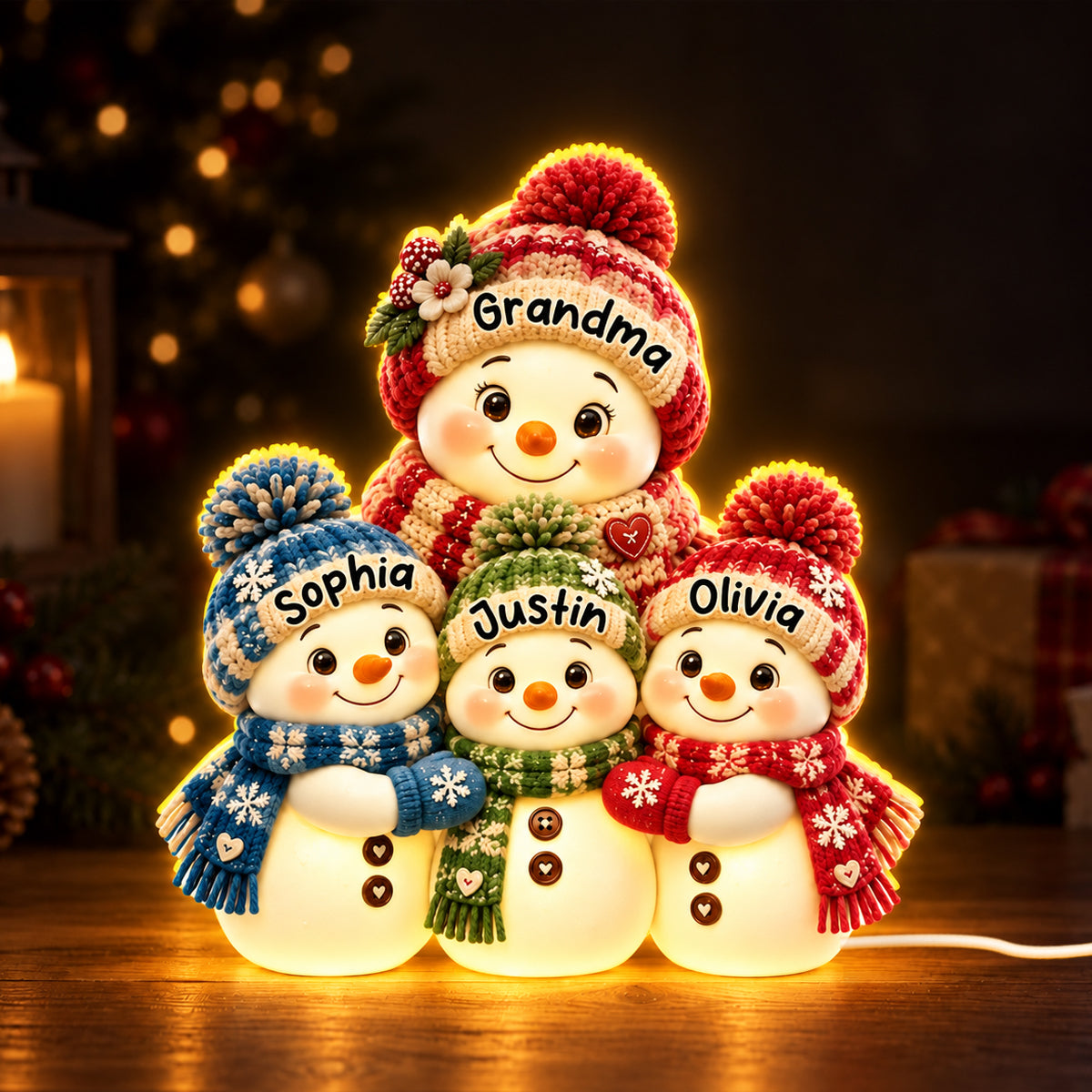 Cute Snowman Grandma Hugging Grandkids - Personalized Light Box - Heartfelt Christmas Gift for Grandma