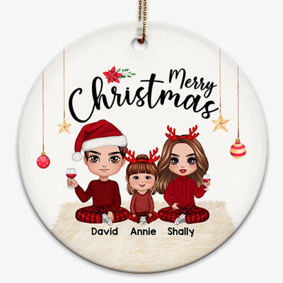 Doll Family Sitting Christmas Personalized Circle Ornament