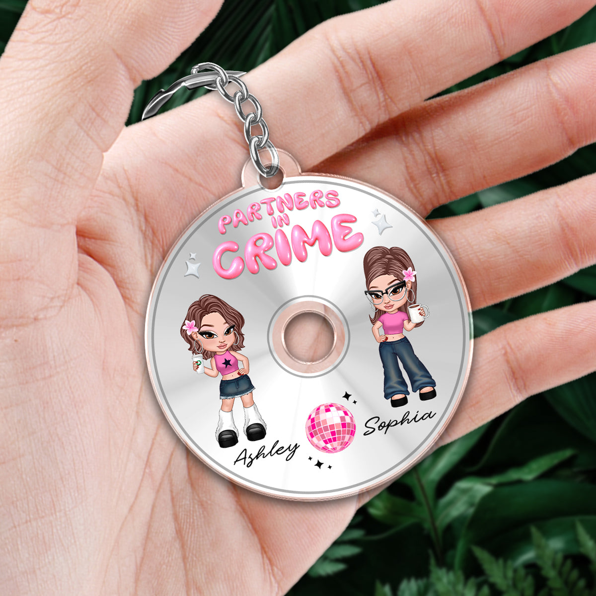 Partners In Crime CD Disc Acrylic Keychain Bestie Personalized Gifts