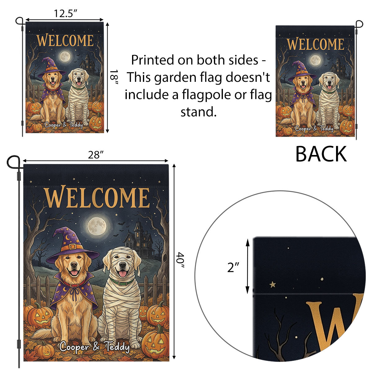 Vintage Dog Cat Halloween Night Photo Upload - Personalized Garden Flag - Halloween Gift For Dog Mom, Cat Mom