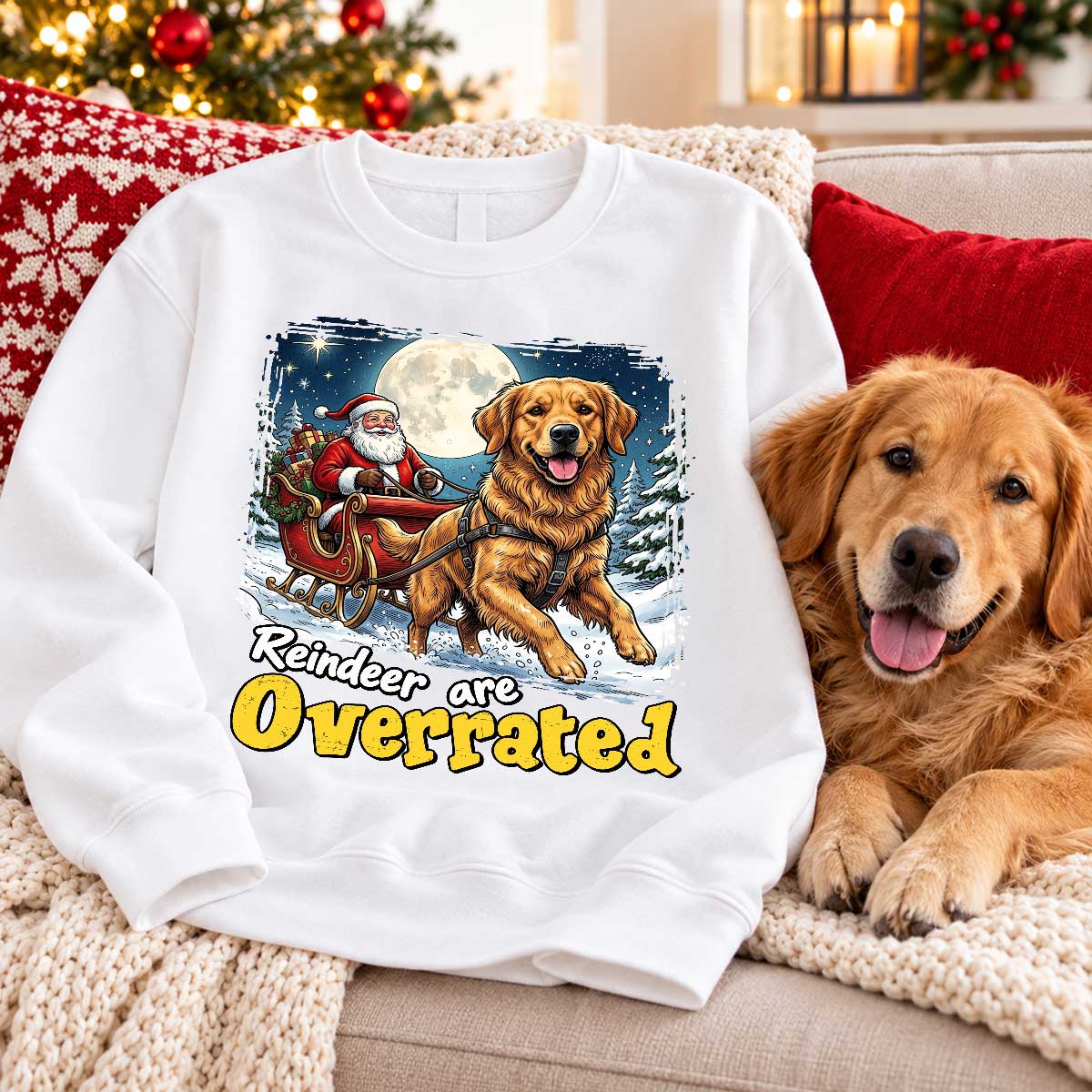 Funny Santa Dog Reindeer Are Overrated Upload Pet Photo - Personalized Shirt - Funny Christmas Gift For Dog Lovers
