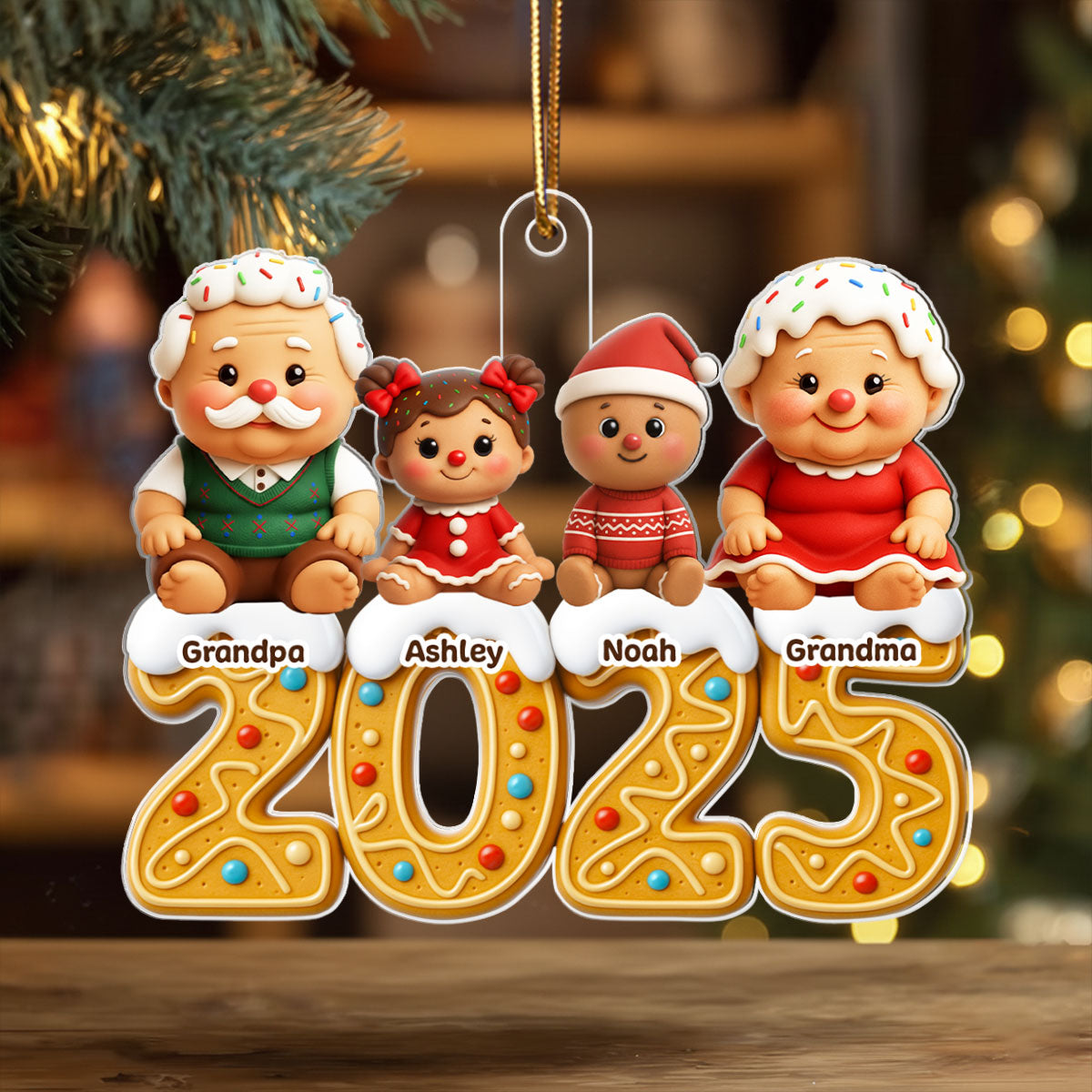 Gingerbread Family 2025 - Personalized Acrylic Ornament - Festive Christmas Decor