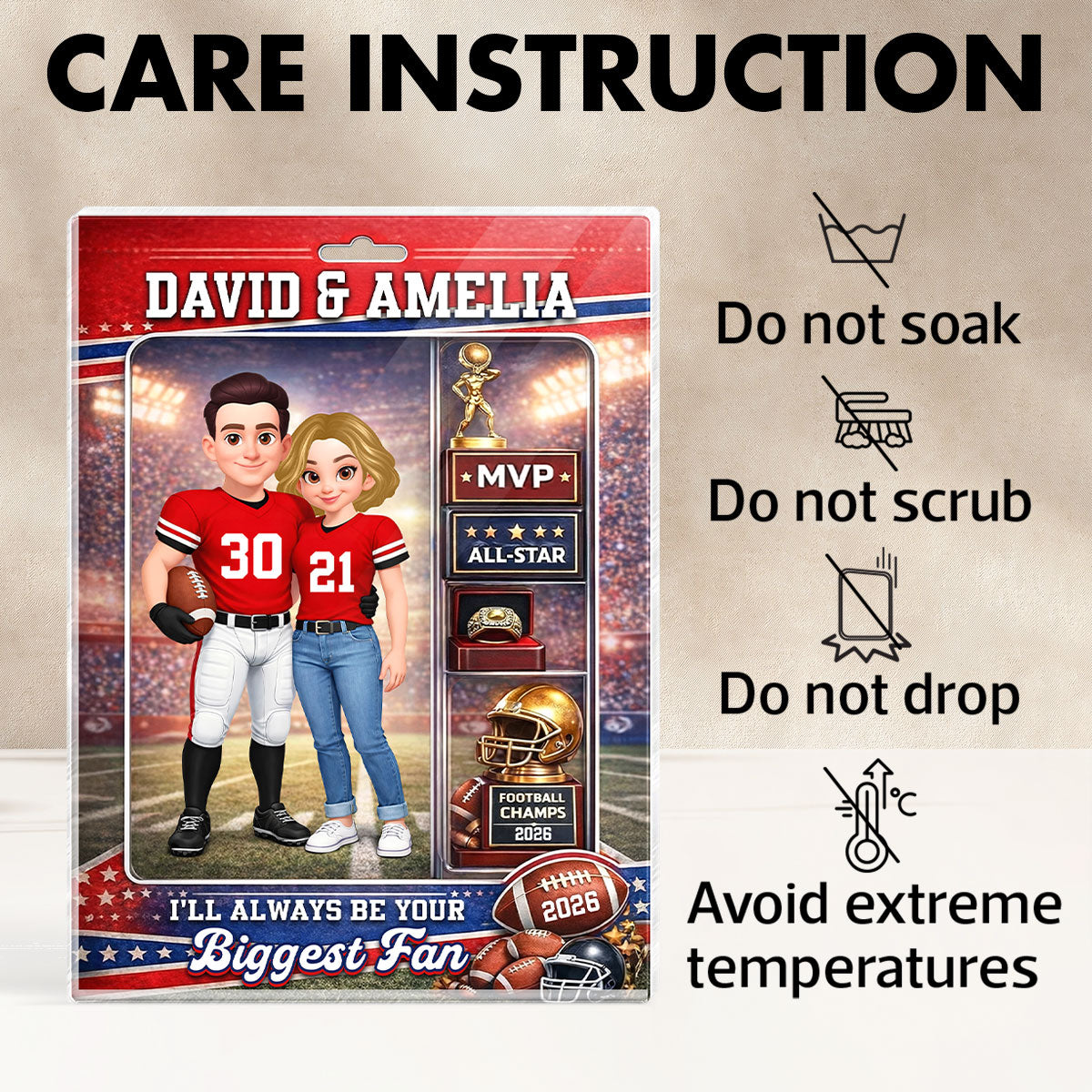 Football Couple Action Figure - Personalized Acrylic Block Plaque - Anniversary, Valentine's Day Gift, Gift For Him, Gift For Her