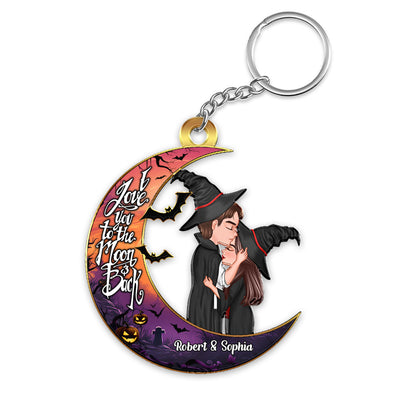 Halloween Couple Kissing On Moon Personalized Keychain
