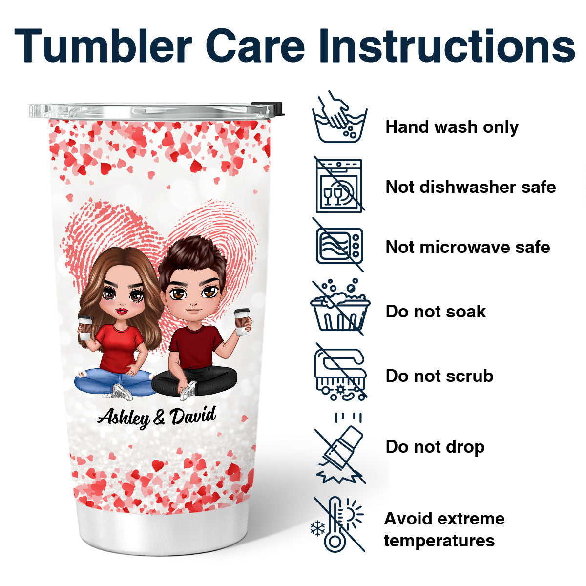 Hearts Flying Doll Couple Sitting  Anniversary Day Gift For Him For Her Personalized Tumbler