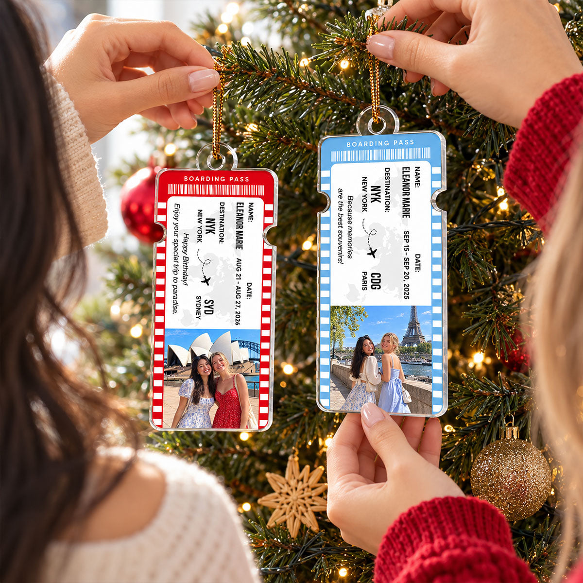 Travel Ticket Photo Keepsake - Personalized Acrylic Ornament - Gift for Best Friends, Couples & Travel Lovers