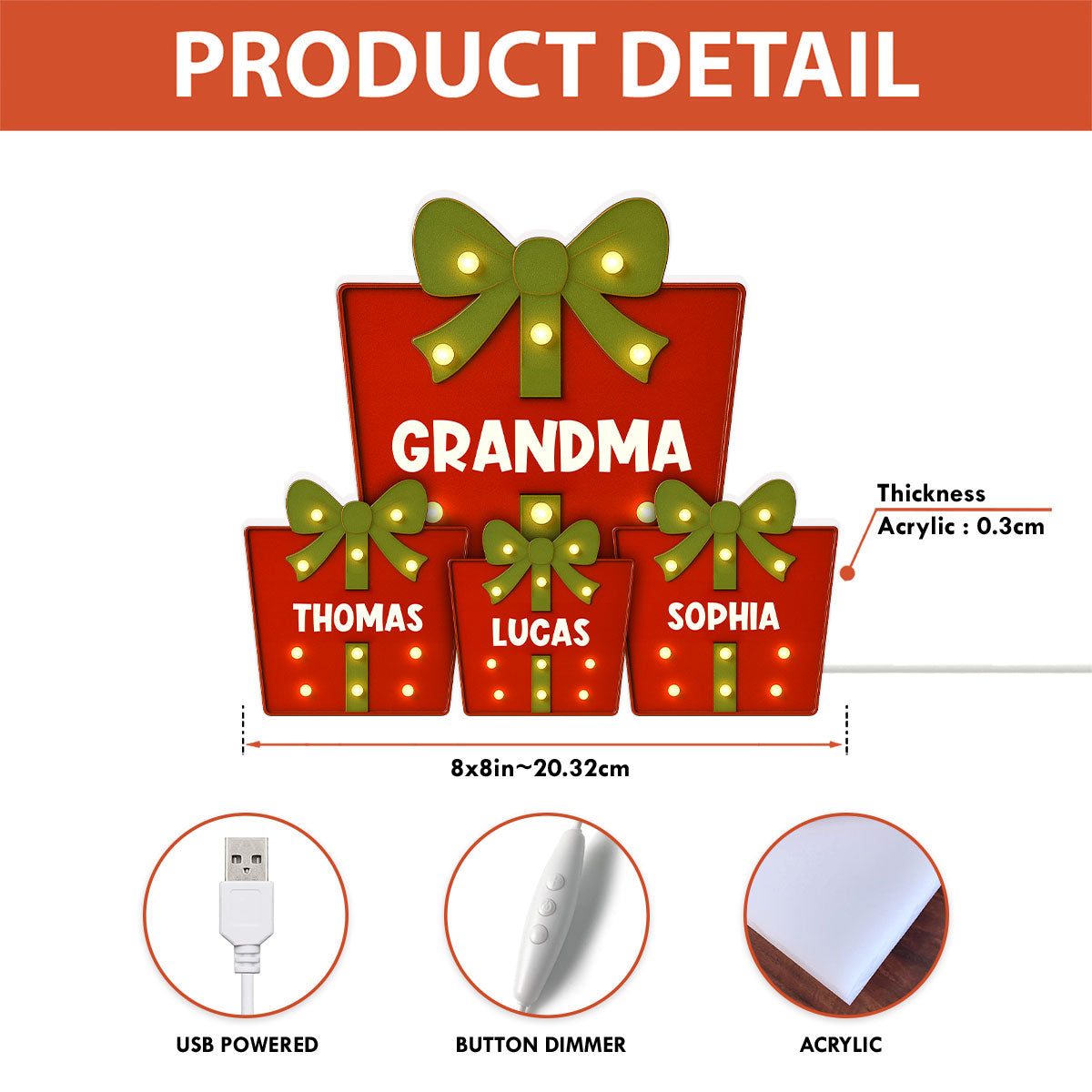 Christmas Grandma's Favorite Gifts Custom Kids Names Christmas Personalized LED Light Box