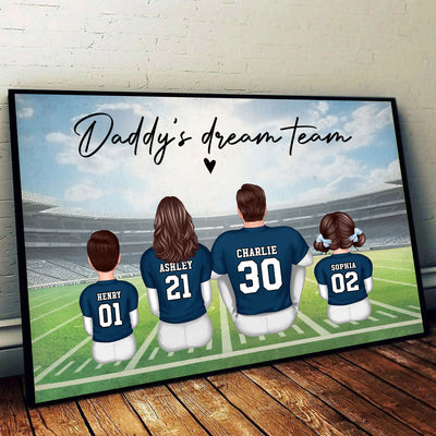 Daddy's Team Football Family Sitting Personalized Poster, Gift For Family, Dad, Grandpa, Husband