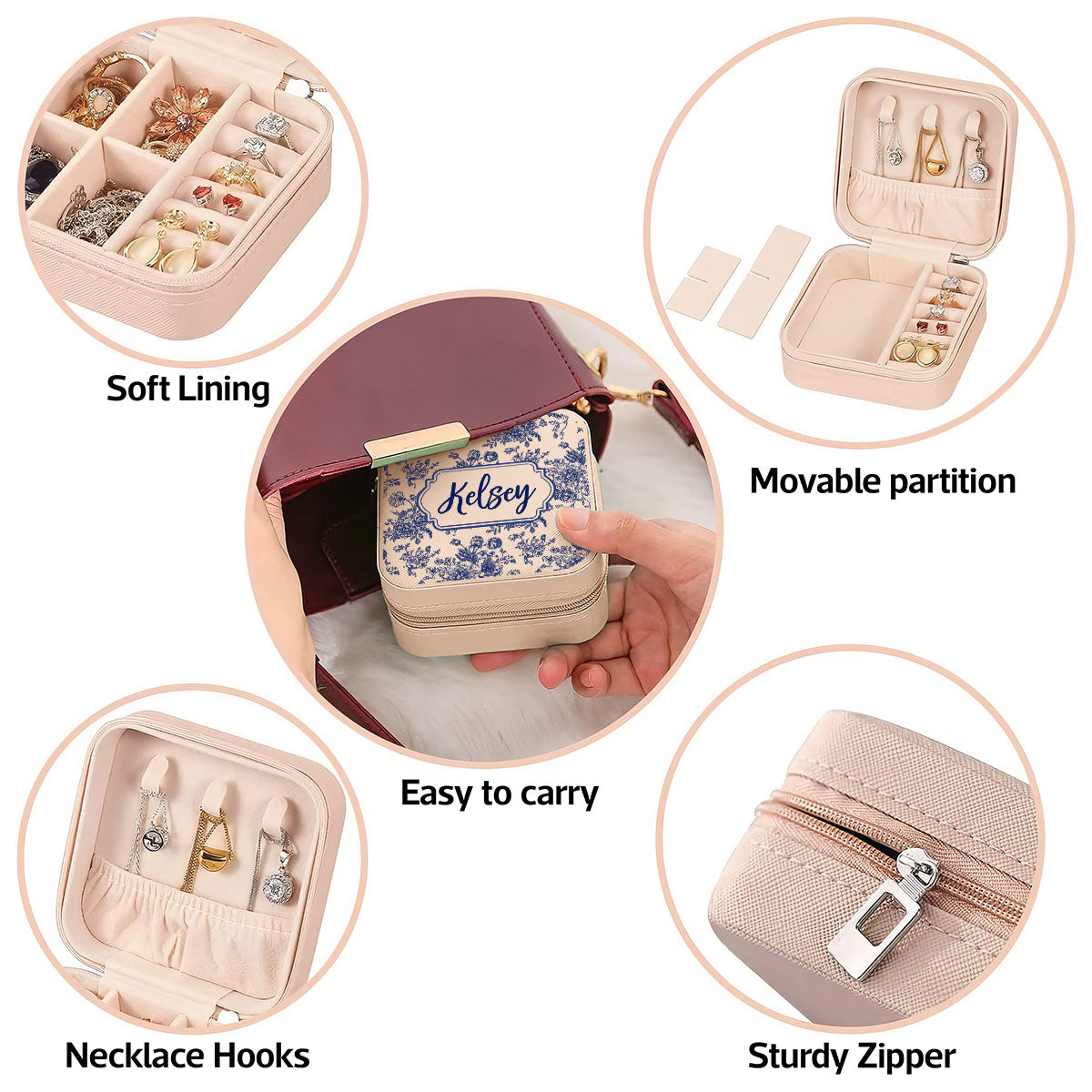Chinoiserie Pattern Custom Name Gift for Women Friends Teen Birthday Gift Travel Case Personalized Jewelry Box