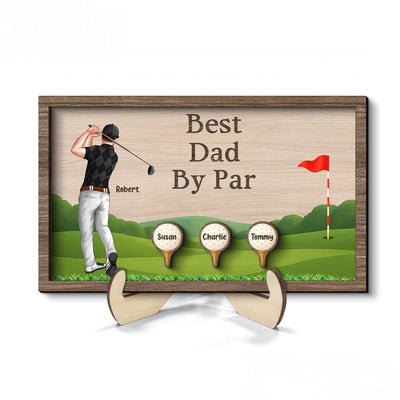 Best Dad Grandpa By Par Golf Personalized 2-Layer Wooden Plaque